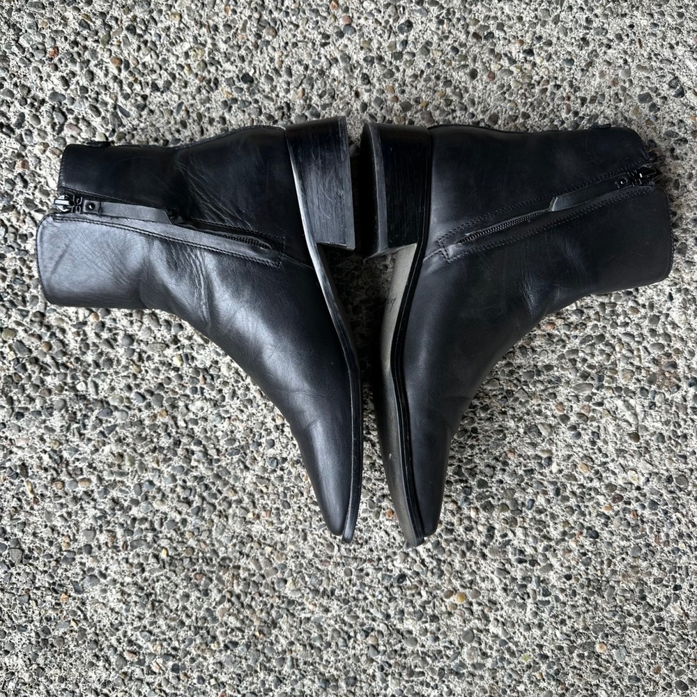 Sam Edelman Boots Shoes Thatcher Black Leather Square Toe Ankle Gold Logo 8.5 - Picture 7 of 11
